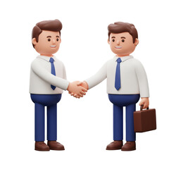 Fototapeta premium Two cartoon business people shaking hands in agreement