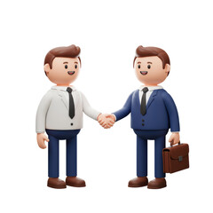 Two cartoon businessmen shaking hands with a transparent background