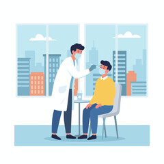 Illustration concept of a doctor administering a coronavirus test to a girl, presented as a flat illustration on a white background