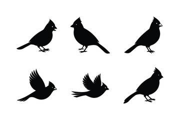 Set of different linocut styles of northern cardinal