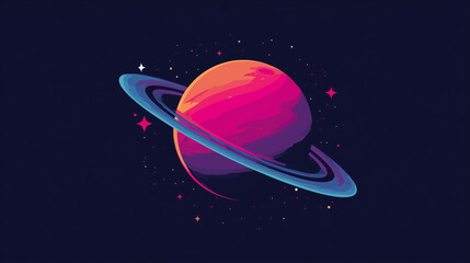 A stunning illustration of a vibrant planet embellished with colorful rings and sparkling stars, exuding a sense of wonder.