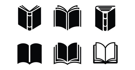 book icon set – open and closed minimalist black and white illustrations for education, reading, library, publishing, and ui design