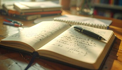 Written Reflections: An intimate view of a detailed and personal journal entry, a fountain pen poised atop the open pages. The photograph evokes a feeling of nostalgia and contemplation.