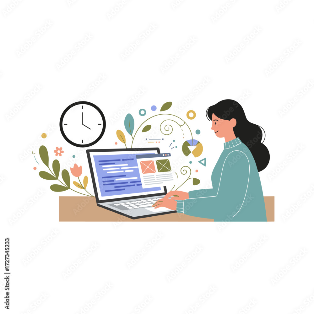 Wall mural vector illustration concept of a developer coding website, presented as a flat image isolated agains