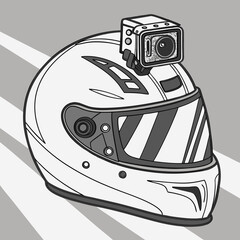 White Helmet with Mounted Action Camera