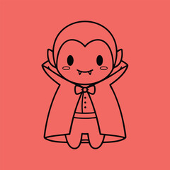 A cute cartoon character resembling a classic vampire with a cape and playful expression on a vibrant .