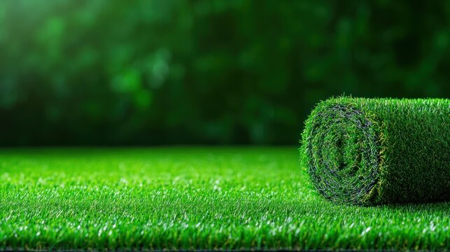 Artificial turf roll on green grass landscaping and home improvement