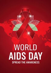 World aids day awareness campaign with red ribbon and world map background