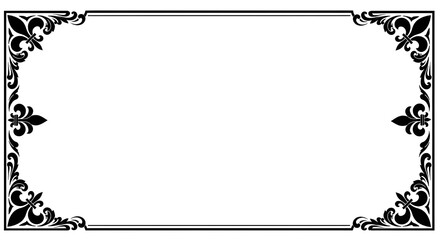 Minimalist digital frame with ornate black floral corners on stark white background.