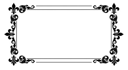 Elegant rectangular frame featuring symmetrical swirling leaf patterns at each corner.