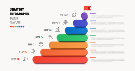 Ladder infographic 7 step by step 3d style for workflow, sale strategy, start up project, business strategy, presentation, timeline, theory basic operation, logic analysis vector 10 eps