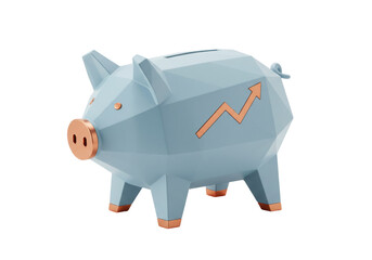 Isolated piggy bank with rising financial arrow showing future savings growth, 3D render