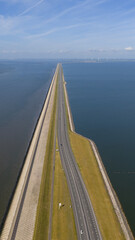Afsluitdijk, road and water barrier from North Holland to Friesland, The Netherlands.