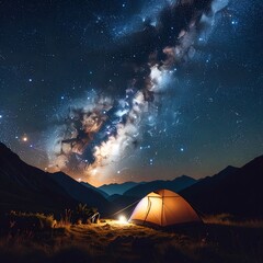Night camping under a Milky Way