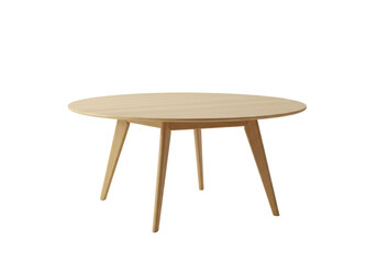 Isolated round wooden table for dining or living room in natural color finish indoors