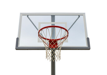 Isolated basketball hoop and backboard, sporting equipment object outdoors on neutral background