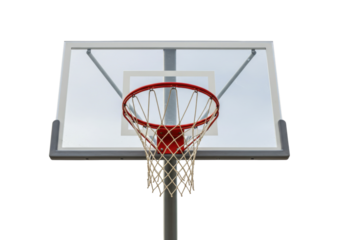 Isolated basketball hoop and backboard, sporting equipment object outdoors on neutral background