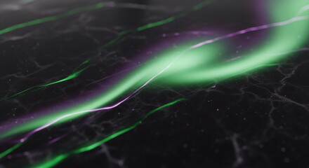 urora Marble &ndash; Marble infused with veins of green and purple light, inspired by the Northern Lights, hyper-detailed cinematic vision.