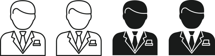 Stylized business icons in outline and solid fill, ideal for user interface design, identification systems, corporate visuals, and professional branding