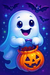 Fototapeta premium Smiling Cartoon Ghost on Trick-or-Treat Duty
