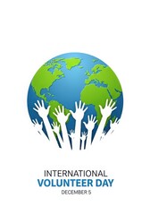 International volunteer day with hands around the world isolated on white background