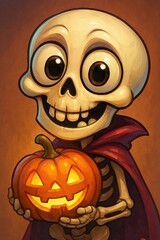 Adorable Cartoon Skeleton in Red Cape