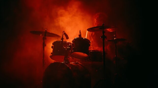 Beat of the Night: Neon Glow Close-Up of Drum Kit with Central Subject Focus