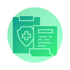 Medical Clipboard and Insurance Document Illustration on Green Circle Background