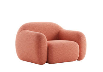 Isolated cozy peach armchair, living room furnishing, soft and stylish furniture