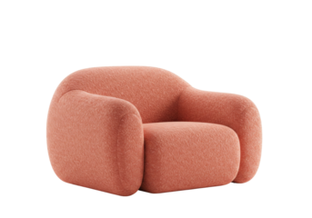 Isolated cozy peach armchair, living room furnishing, soft and stylish furniture