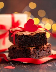 Chocolate brownies with a heart shape design