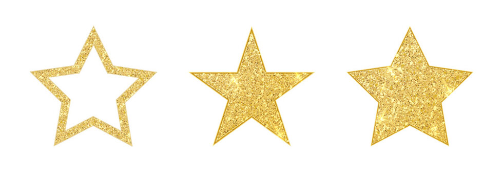 Gold glitter Christmas star isolated PNG. Shiny golden ornament decoration vector design