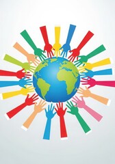Colorful hands surrounding the world, symbolizing unity and collaboration