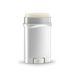 Realistic blank white deodorant stick container, a cosmetic product packaging mockup isolated on a white background