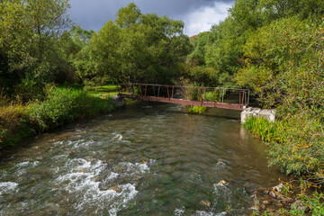 Landmark with bridge on Pambak river, Armenia