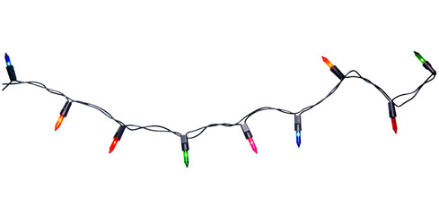 String of Christmas lights isolated on transparent background..
