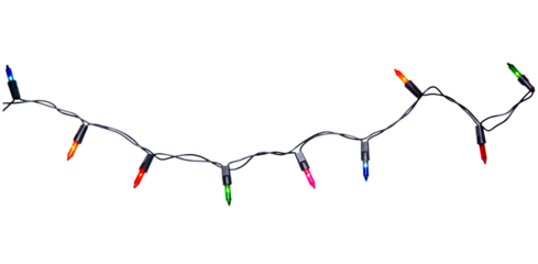String of Christmas lights isolated on transparent background..