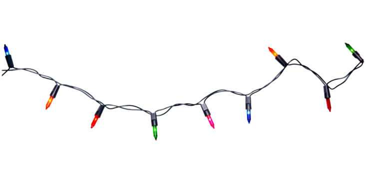 String of Christmas lights isolated on transparent background..