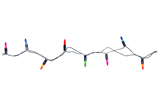 String of Christmas lights isolated on transparent background..