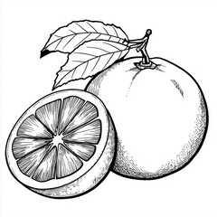 Obraz premium Orange fruit with leaf and sliced half presented on white background