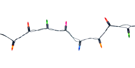 String of Christmas lights isolated on transparent background..