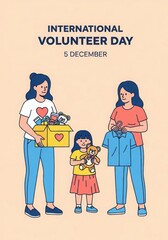 International volunteer day illustration with people donating clothes and toys