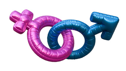 Balloon with a female and male gender symbol on a isolated background. Gender sign balloons. Party, birthday, celebrate anniversary or wedding concept. Gender equality concept.