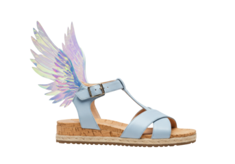 Isolated fairy wings sandal, open-toe women's fashion footwear with blue leather straps