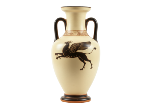 Isolated Grecian Amphora Vessel with Griffon Illustration from Antiquity, Decorative Item