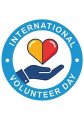 International volunteer day icon with hand holding heart isolated on white background