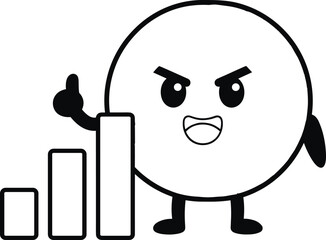 Cartoon character pointing upward, business growth concept, bar chart success, confident mascot illustration, financial progress, data analytics, upward trend, marketing strategy