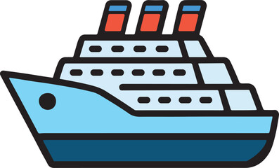Stylized Cruise Ship Cartoon Vector Illustration 