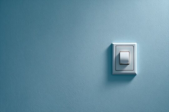 White light switch on light blue wall
