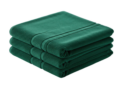 Isolated Stack of New Soft Absorbent Green Bath Towels for Bathroom or Spa Use